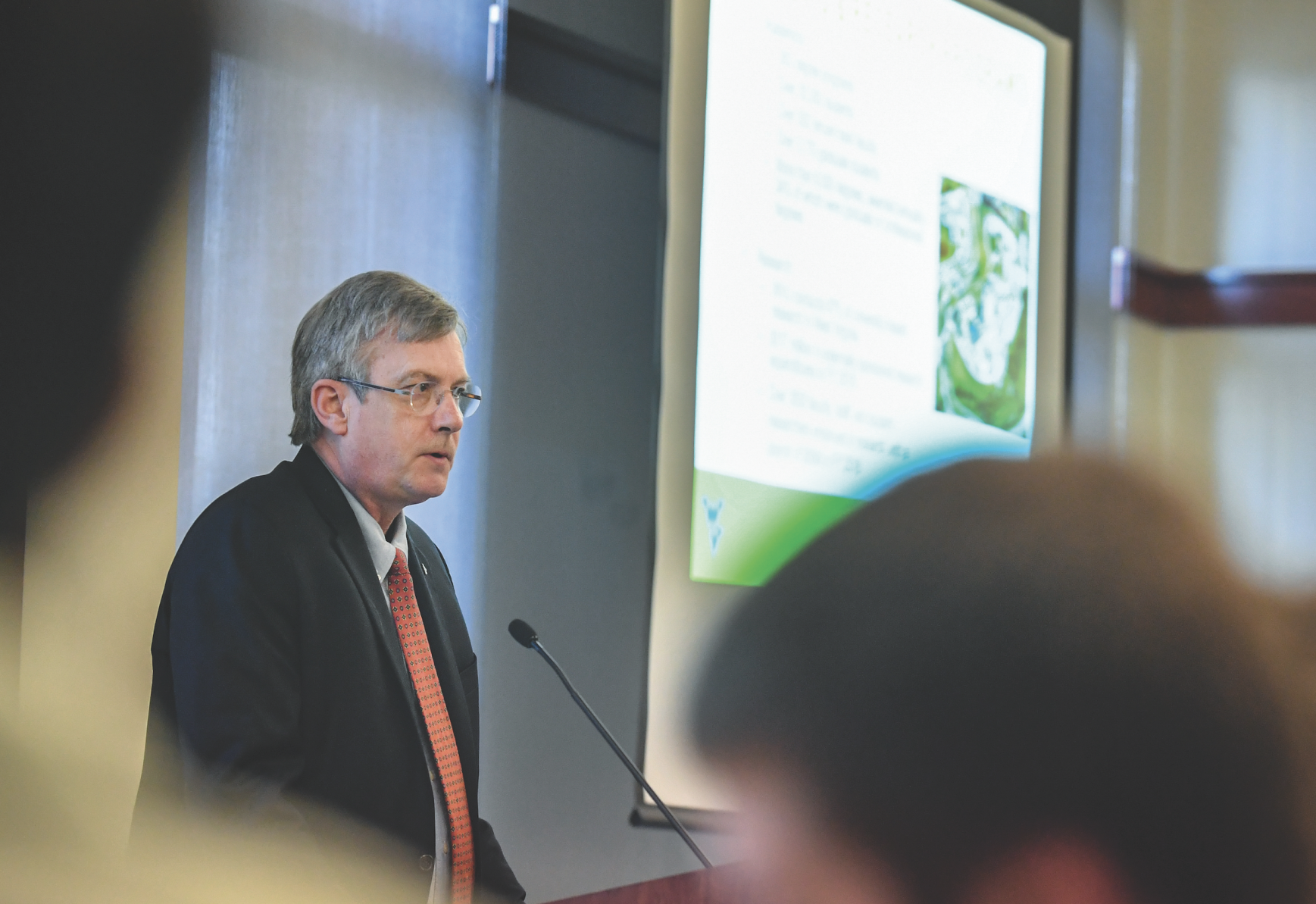 Fred King, vice president for WVU Research, discusses the importance of research at WVU during the Academic Media Day hosted by University Relations. The event kicked off the inaugural Research Week at WVU.